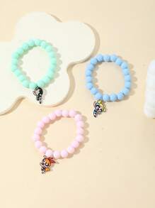 The Powerpuff Girls | ROMWE 3 Pieces Cartoon Pendant Beaded Bracelet - Multicolor - View 3
