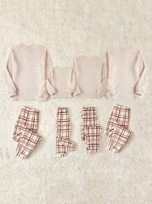 Young Boy 1 件小熊印花 T 恤和 1 件格紋長褲睡衣套裝 - 杏色 - 查看 2