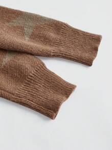 ROMWE Grunge Punk 女士棕色星芒編織高頸開肩毛衣 - 駝色 - 查看 4