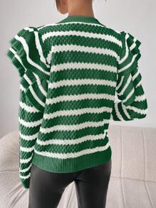 Chiquease Suéter de mujer con volantes y rayas, suéter de punto para otoño e invierno - Multicolor - Ver 2