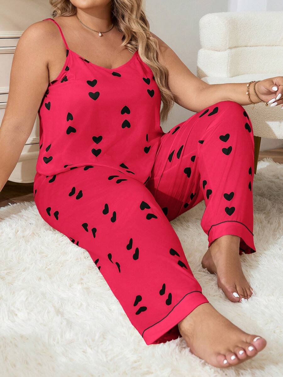 Kích thước lớn Của phụ nữ Love Hai Dây Bộ đồ ngủ - Màu Hồng Tươi - Xem 1