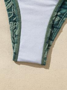 Textured Ruched Bikini Set With Padded Cup Summer Beach - Green - View 4