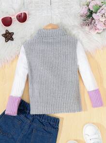 Cô Gái Trẻ Khối màu Cổ cao Áo thun - Màu tím - Xem 2