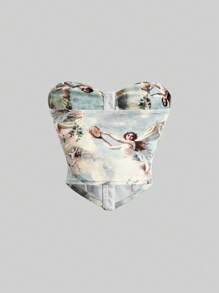 SHEIN MOD Women's Angel Print Strapless Top - Multicolor - View 2