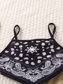 SHEIN 年輕女孩印花露背上衣實色貨倉長褲兩件套 - 彩色 - 查看 6