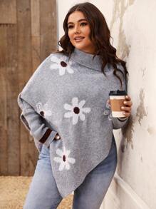 Calvaya 女士大尺碼花卉高領毛衣 - 彩色 - 查看 1