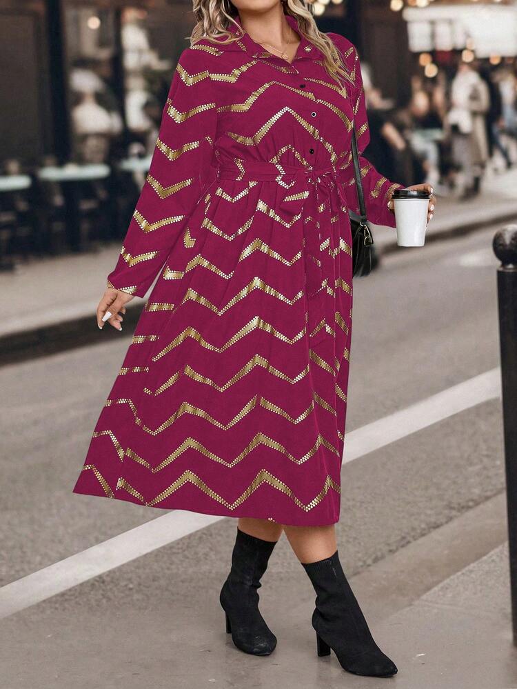 Women'S Plus Size Bronzing Shirt Dress