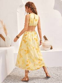 Bohemela Women'S Tie Dye Waist Cutout Dress