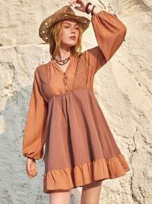 Bohemela 度假女用燈籠袖兩件套 - 乾枯玫瑰色 - 查看 1