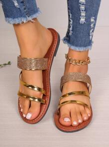Women's New Fashion Rhinestone Beach Holiday Flat Sandals For Summer