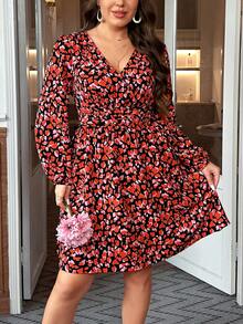 SHEIN Clasi Kích thước lớn Love Tim In Tay áo lồng đèn Đầm - Nhiều màu - Xem 5