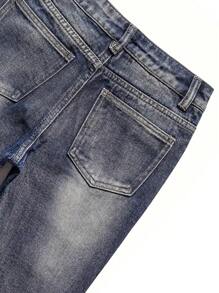Teenage Boy's Casual Fashionable Distressed Denim Jeans With Pockets
