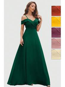 UNITHORSE Cold Shoulder Ruched Bodice Chiffon Bridesmaid Dress Elegant Dress