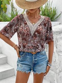 Breezaya Women's Floral Print V-Neck Shirt - Multicolor - View 4