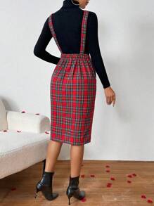 SHEIN Essnce Vestido De Escocés Tipo Pichi Con Bolsillos Oblicuos - Multicolor - Ver 2