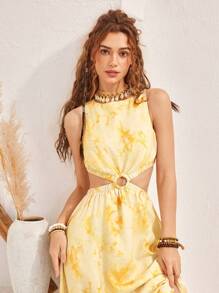 Bohemela Women'S Tie Dye Waist Cutout Dress