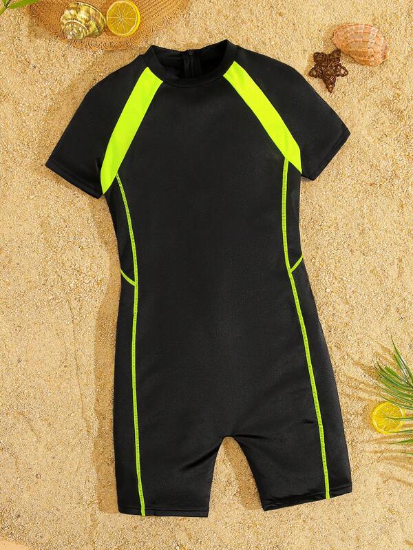SHEIN Tween Boy, ocazional, cu mânecă scurtă, costum de baie strâns dintr-o bucată