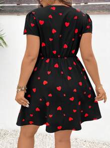 SHEIN Frenchy Plus Size Women's Boho A Line Wrap Style Love Print Short Sleeve Dress, For Summer