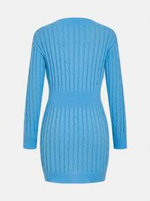 SHEIN Essnce 女款純色毛衣連身裙 - 藍色 - 查看 2