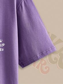 Willy Wonka and the Chocolate Factory X ROMWE Short Sleeve Graphic T-Shirt - Purple - View 3