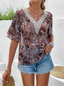 Breezaya Women's Floral Print V-Neck Shirt - Multicolor - View 5