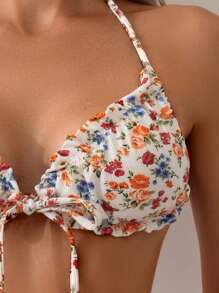 Swim Mod Set Bikini A Fiori Da Donna Con Collo All'americana E Laccetti Intrecciati Sul Collo, Con Particolare In Basso Separati Per Il Carnevale