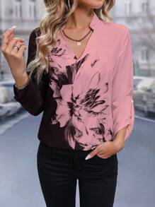 EMERY ROSE Chemise À Manches Longues Contrastée À Imprimé Floral Pour Femmes