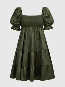 ROMWE Fairycore Women's Puff Sleeve Cottagecore Waisted Dress