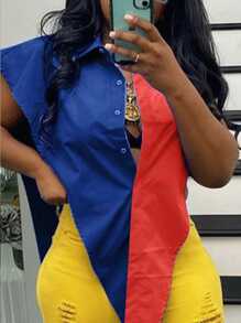 Slaydiva 女式對比綁帶腰身衫 - 彩色 - 查看 7