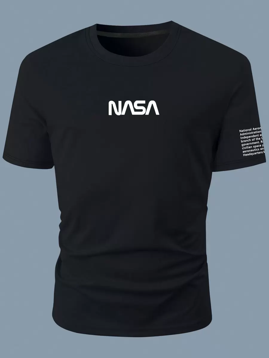 Manfinity Homme Men's Letter Printed Short Sleeve T-Shirt - Black - View 1