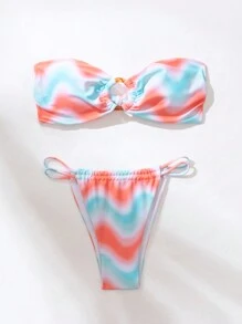 SHEIN Swim Summer Ladies' Gradient Color Swimwear Set Carnival - Multicolor - View 4