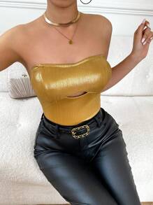 SHEIN Privé Glittery Bandeau Bust Detail Bodysuit