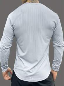 男士純色半扣接領恤衫 - 淺灰色 - 查看 2