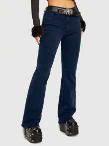 ROMWE Grunge Punk 牛仔褲 - 深色水洗藍 - 查看 5