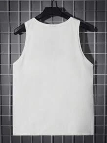 Manfinity Homme Men'S Plus Size Sleeveless Shirt With Letter Print - White - View 2