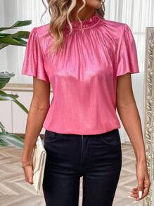 Calvaya Bell Sleeve Stand Collar T-Shirt