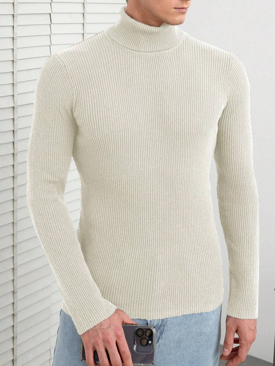 RueChic Men's Turtleneck Long Sleeve Sweater - White - View 1