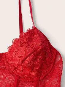 SHEIN ICON 女用蕾絲束帶吊帶背心紅色緊身胸衣 - 紅色 - 查看 4