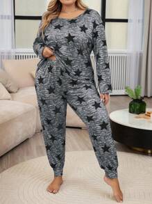 Freizeit Pyjama Set In Übergröße Mit Tie-dye Und Sternendruck