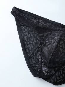 Men'S Stretch Soft Sexy Lace Briefs - Black - View 7
