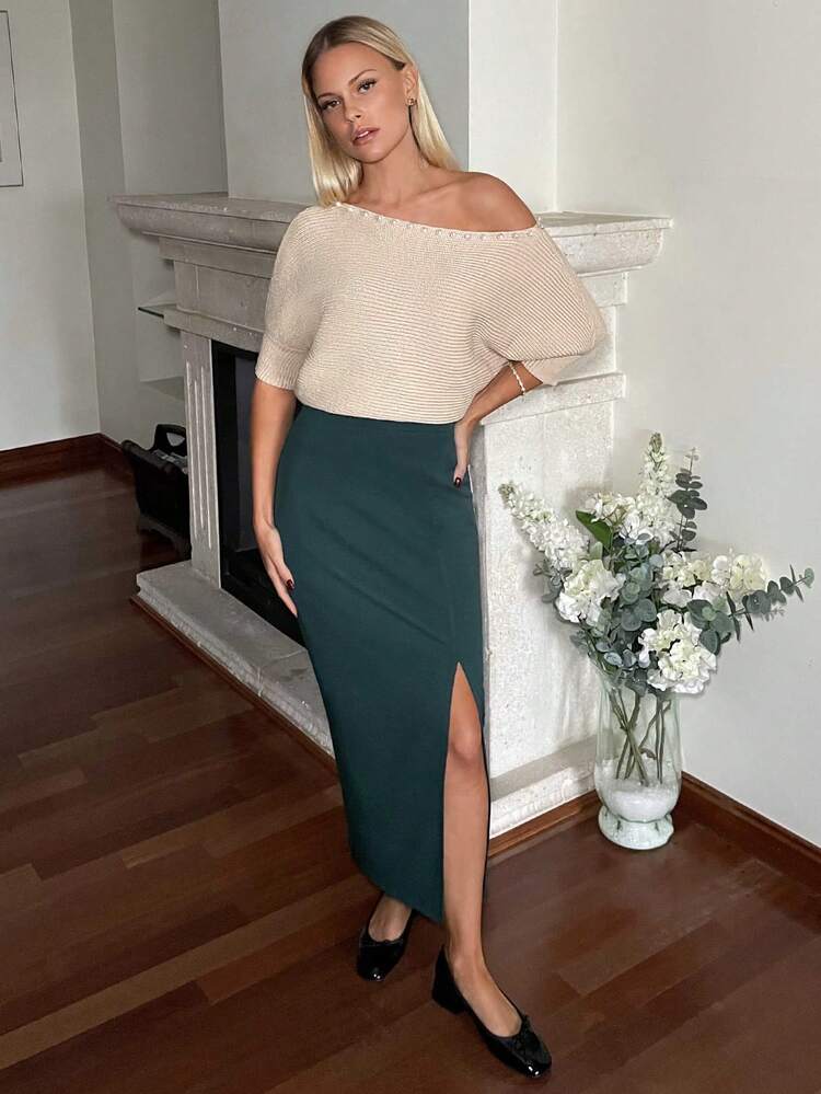 Women's Pearl Embellished Dolman Sleeve Sweater