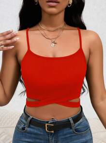 SHEIN SXY Women's Cross Strap Backless Cami Top - Red - View 4