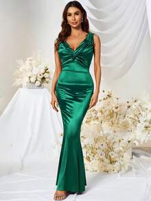 MUXXN Vintage 1950's V-Neck Mermaid Hem Cocktail Party  Prom Dress - Green - View 5