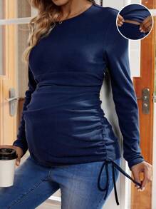 SHEIN T-shirt D'allaitement De Maternité Avec Plis, Coupe Slim