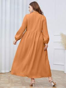 Mulvari Women's Plus Size Button Half Placket Ruffle Hem Dress - Burnt Orange - View 2