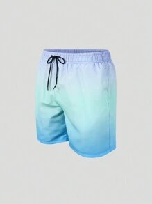 Manfinity 男士漸層抽繩腰沙灘短褲 - 藍色 - 查看 5