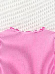 SHEIN 少女粉色空心心形針織短袖連衣裙，復古簡約街頭風格