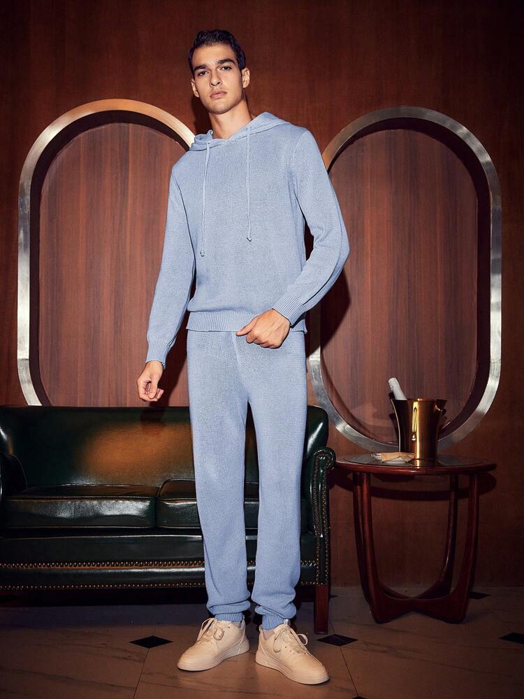 Men'S Hooded Long-Sleeved Sweater And Woolen Trousers Two-Piece Set