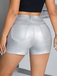SHEIN ICON Plus Size Y2K Spodenki ze sztucznej skóry w jednolitym kolorze