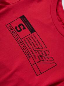 SHEIN Unity 女士標語印花圓領短袖t卹 - 紅色 - 查看 5